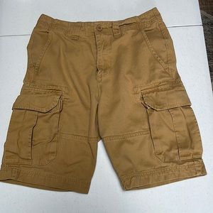 Tan cargo shorts.